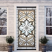 Недорогие Дверные чехлы-витражи цветочные дверные покрытия фреска декор дверной гобелен дверной занавес украшение фон дверной баннер съемный для входной двери в помещении и на открытом воздухе украшение для дома и комнаты