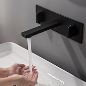 cheap Bathroom Sink Faucets-Bathroom Sink Faucet - Wall Mount / Widespread Electroplated Mount Inside Two Handles Three HolesBath Taps