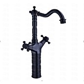 abordables Classiques-robinet de lavabo de salle de bain en laiton traditionnel, bronze huilé noir monté sur le pont mélangeurs robinets de bain à un trou avec poignée en alliage de zinc, interrupteur chaud et froid et