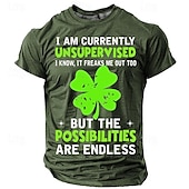 cheap St. Patrick&#039;s Day T shirts-St. Patrick Men&#039;s Four Leaf Clover Shamrock I Am Currently Unsupervised I Know It Freaks Me out Too Lucky Irish T shirt Short Sleeve T shirt 3D Print Crew Neck Shirt Daily Designer Retro Vintage