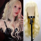 cheap Costume Wigs-Green Wig with Bangs Soft Long Wavy Wigs for Women Curly Synthetic Fiber Wig Replacement Halloween Costumes Cosplay Party Wigs St.Patrick&#039;s Day Wigs