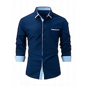 preiswerte Businesshemden für Herren-Herren Oberhemd Lässiges Hemd Schwarz Weiß Hellgrün Burgunderrot Blau Langarm Farbblock Solide / einfarbig Umlegekragen Hochzeit Urlaub Button-Down Bekleidung Baumwolle Modisch Freizeit