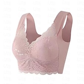 baratos Sutiãs-sutiãs femininos sem fio sutiãs acolchoados cobertura total decote em v respirável push up renda cor pura pull-on fechamento data casual diário náilon sexy 1pc preto azul / sutiãs&amp;amp;bralettes / 1
