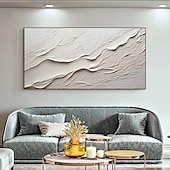 cheap Landscape Paintings-Hand painted Textured White Abstract Sandy Beach Oil Painting on Canvas handmade Original Blue Ocean Painting Custom Art Decor for Living room Wall Decor Wall Art