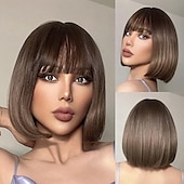 economico Parrucche da festa-Parrucca ombre rosa parrucche bob ondulate corte per donne con frangia lunghezza spalla parrucca sintetica per cosplay e feste per ragazze parrucche colorate per uso quotidiano parrucche di Halloween
