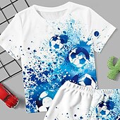 levne 3D sporty a hry pro chlapce-Chlapecké 3D Fotbal Trička a kalhoty Pyžamové sady Krátký rukáv 3D tisk Léto Aktivní Módní Denní Děti 3-12 let Tričkový Domů Ležérní Vevnitř Běžný