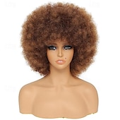 tanie Peruki karnawałowe-peruki afro dla czarnoskórych kobiet 10-calowa peruka afro kręcona lata 70. duże sprężyste i miękkie peruki afro puff naturalnie wyglądające pełne peruki na imprezę cosplay peruka afro peruki