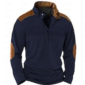 preiswerte Basic-T-Shirts-Herren T-Shirt Langarm Stehkragen Frühling &amp; Herbst Farbblock Mode Designer Basic Urlaub Straße Ausgehen Schwarz Marinenblau Braun Top T-Shirt für Herren