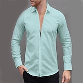 cheap Men's Non Iron Shirts-Men's Dress Shirt Button Up Shirt Plain Wedding Daily Light Blue Black White Pink Long Sleeve Lapel Spring &amp;  Fall Clothing Apparel Collared Shirts