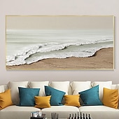 voordelige Schilderijen van landschappen-met de hand geschilderd minimalistisch oceaanschilderij op canvas 3D-getextureerde muurkunst aardetint zeegolven muurkunst woonkamer schilderij mode kamer decor geen frame