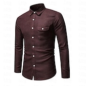 economico camicie da uomo no stiro-Per uomo Camicia Camicie Camicia con bottoni Liscio Matrimonio Giornaliero Nero Bianco Giallo Vino Manica lunga Collo ripiegabile Primavera &amp; Autunno Abbigliamento Tasche