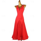 cheap Ballroom Dancewear-Ballroom Dance Dress Pure Color Women&#039;s Performance Training Sleeveless High Chiffon Chinlon
