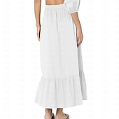 preiswerte Wesentliche Falsche Unterteile-Damen Basic Lässig Maxi Hohe Taille Röcke Einfarbig Tasche Alltagstauglich Wochenende Schwarz Weiß Sommer Baumwolle und Leinen