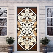 Недорогие Дверные чехлы-витражи цветочные дверные покрытия фреска декор дверной гобелен дверной занавес украшение фон дверной баннер съемный для входной двери в помещении и на открытом воздухе украшение для дома и комнаты