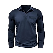 preiswerte Klassisches Poloshirt für Herren-Herren Poloshirt Polos mit Knöpfen Casual Sport Kargen Langarm Modisch Basic Glatt Taste Tasche Frühling &amp; Herbst Regular Fit Schwarz Weiß Armeegrün Rote Marineblau Dunkelgrün Poloshirt