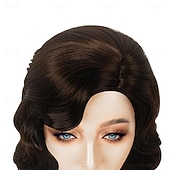 cheap Historical Wigs-Brown Wig 1920s Lady Finger Wave Wig Vintage Brown 20s Wig Women Retro Synthetic Hair Carnival Cosplay Party Costume Wig Halloween Wigs
