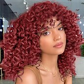 economico Parrucche da festa-Parrucche Corte Ricce per Donne Nere - Ombre Marrone Colorato Afro Parrucche Sintetiche Ricce con Frangia Parrucche di Halloween