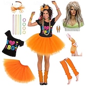 abordables Conjuntos-Disco Años 80 Y2K Falda Accesorios T-Shirt Retro Sin Cuello Mujer Chica Fiesta y Noche Discoteca Desfile del orgullo Adulto Más Accesorios Primavera verano