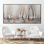 preiswerte Landschaftsgemälde-Handgefertigtes abstraktes großes Segelboot-Ölgemälde auf Leinwand, handgemaltes Acryl-Ozean-Meerblick-Gemälde mit Textur, nautische Kunstmalerei für die Wanddekoration im Wohnzimmer