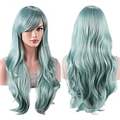economico Parrucche storiche-parrucche 28 pollici 70cm lunghi capelli ricci ondulati parrucca cosplay resistente al calore con cuffia per parrucca parrucche di carnevale