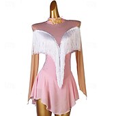 levne Oblečení na latinskoamerické tance-taneční salsa šaty na latinskoamerické tance drahokamy střapec dámský dívčí výkon trénink dlouhý rukáv vysoký spandex tyl