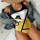 abordables Maillots de bain une pièce-Maillots de bain pour femmes Maillot de bain une pièce Imprimé Vêtements de plage Vacances Chat sans manches