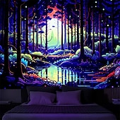 olcso Feketeművilágítás-blacklight gobelin uv reaktív izzás a sötét erdőben trippy ösvény ködös természet táj függő gobelin fali művészeti falfestmény nappali hálószobába
