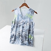 billiga Gym-toppar-Herr Linne Undertröjor Ärmlös V-hals Sommar Färgblock Mode Designer Grundläggande Semester Gata Utekväll Gul Purpur Mörkblå Topp t-shirt för män