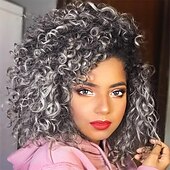 economico Parrucche da festa-Parrucche ricce per donne nere 14 pollici parrucche afro ricce morbide con frangia parrucche ricce miste in tinta biondo marrone parrucche ricce complete per uso quotidiano parrucche di Halloween