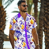 abordables Nourriture &amp; Boissons-Homme Citron Chemise Chemise hawaïenne Chemise Aloha Manche Courte Chemise Col rabattu Vacances Hawaïen Extérieur Vacances Hawaïen Jaune Bleu Violet S M L