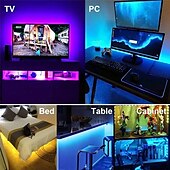 رخيصةأون أضواء شريط USB-شريط إضاءة LED RGB 5 فولت USB 5050 شريط LED ثنائي شريط إضاءة LED للتحكم بالبلوتوث لغرفة الحائط 10 متر سلسلة ضوء LED ديكور غرفة الألعاب IP20