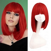 economico Parrucche da festa-Parrucche Bob Bianche per Donne Parrucca corta bianca con frangia Parrucche Bob Lisce Sintetiche Parrucche quotidiane per feste Parrucchi di Halloween
