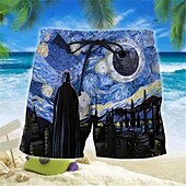 cheap Retro Vintage &amp; Ethic-Men&#039;s Painting Starry Sky Swim Shorts Board Shorts Swimming Trunks Mid Waist Vacation 3D Print Hawaiian Vacation Holiday Beach Drawstring with Mesh lining Elastic Waist Designer Clothing Apparel