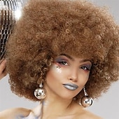 levne Párty paruky-afro paruky pro černé ženy 70. léta krátká černá afro paruka disco afro nafouklé paruky pro ženy výstřední kudrnatá paruka 10palcová přirozeně vypadající syntetická paruka denní párty cosplay