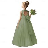 billige Blomsterkjoler-Barn Jente Blomsterjente kjole Festkjole Helfarge Ermeløs Bryllup jubileum Fest Mote Bedårende Daglig Polyester Vår Høst Vinter 2-12 år Hvit Champagne Gul