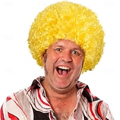 رخيصةأون باروكات الحفلات-باروكات أفريقية قصيرة منفوشة - شعر مستعار ديسكو هيبي مجعد للنساء والرجال لأزياء تنكرية لحفلات الهالوين، شعر مستعار لعيد القديس باتريك