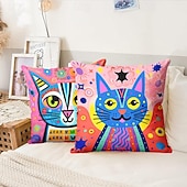 preiswerte tierischer Stil-Doppelseitiger Kissenbezug mit Katzen-Cartoon-Motiv, 1 Stück, weich, dekorativ, quadratisch, Dekokissenbezug, Kissenbezug für Schlafzimmer, Wohnzimmer, hochwertiges Innenkissen für Sofa, Couch, Bett,