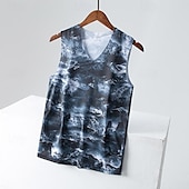 billiga Gym-toppar-Herr Linne Undertröjor Ärmlös V-hals Sommar Färgblock Mode Designer Grundläggande Semester Gata Utekväll Gul Purpur Mörkblå Topp t-shirt för män