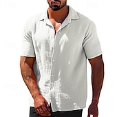 cheap Men&#039;s Button Up Shirts-Men&#039;s Summer Shirt Casual Shirt Beach Shirt T Shirt Button Up Shirt Tee Black White Blue Brown khaki Short Sleeve Plain Lapel Vacation Hawaiian Button-Down Clothing Apparel Polyester Fashion Casual