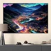 cheap Landscape Prints-Landscape Wall Art Canvas City Lights at Night Prints and Posters Pictures Decorative Fabric Painting For Living Room Pictures No Frame