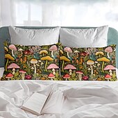 abordables Sábanas y funda de almohada-Juego de 2 fundas de almohada tamaño queen con diseño de setas, funda de edredón estampada, funda de almohada suave y transpirable, funda de almohada decorativa (20 x 30 pulgadas)