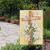 levne Zahradní vlajky, banner-Ježíšská zahradní vlajka 12x18 palců Venkovní dekorace On vstal Vítejte Zahradní terasa vlajka Květinový dvorek vlajka Dvouruční prázdninové venkovní vlajky 1ks