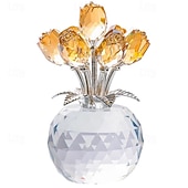 abordables Cadeaux-Figurine de Fleur de Rose en Cristal Champagne Fait Main avec Vase Rond Cadeaux Romantiques de Roses pour Femmes pour Mariage Saint-Valentin Roses en Verre pour Petite-Amie Femme Décorations de Table