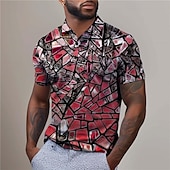 billige Geometrisk polo for menn-Herre Grafisk Golf skjorte Kortermet Poloskjorter Skjorter med krage Fritid Ferieklær Rave Wear Festantrekk Knapper 3D-utskrift Sommer Sølv Gul Rød