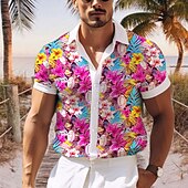 abordables Imprimé Floral-Homme Floral Fleurs tropicales Chemise Chemise hawaïenne Chemise Aloha Manche Courte Chemise Col rabattu Décontractées Extérieur Plein Air Casual Quotidien Rose Claire Marine foncé Bleu S M L