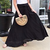 preiswerte Wesentliche Falsche Unterteile-Damen Basic Lässig Maxi Hohe Taille Röcke Einfarbig Tasche Alltagstauglich Wochenende Schwarz Weiß Sommer Baumwolle und Leinen