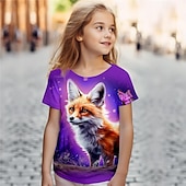 tanie 3D zwierzęta dziewczynki-Dla dziewczynek 3D Kreskówki Lisek T-shirt Koszule Krótki rękaw Druk 3D Lato Aktywny Moda Śłodkie Dzieci 3-12 lat Półgolf Na zewnątrz Codzienny Regularny