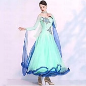 voordelige Ballroom danskleding-Ballroomdansen Kleding Borduurwerk Gesplitst Kristallen / Bergkristallen Dames Prestatie Feest Lange mouw Netstof Spandex Organza
