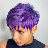 abordables Perruques de fête-Perruques Courtes Synthétiques pour Femmes Noires/Blanches Cheveux de Couleur Naturelle Perruques pour Femmes Perruques Cheveux Courts avec Frange Perruques de la Saint-Patrick Perruques d&#039;Halloween
