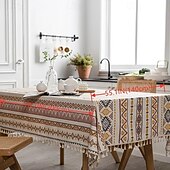 cheap Tablecloth-1pc Boho Style Rectangular Tablecloth with Tassels - Waterproof and Oil Proof Home Decor
